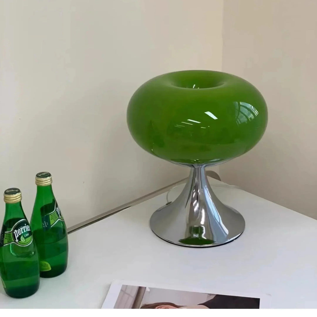 Vintage Tischlampe im Apfel-Design aus Glas mit E27-Fassung – Stilvolle Nachttischlampe für Akzentbeleuchtung in Weiß-Grün-1