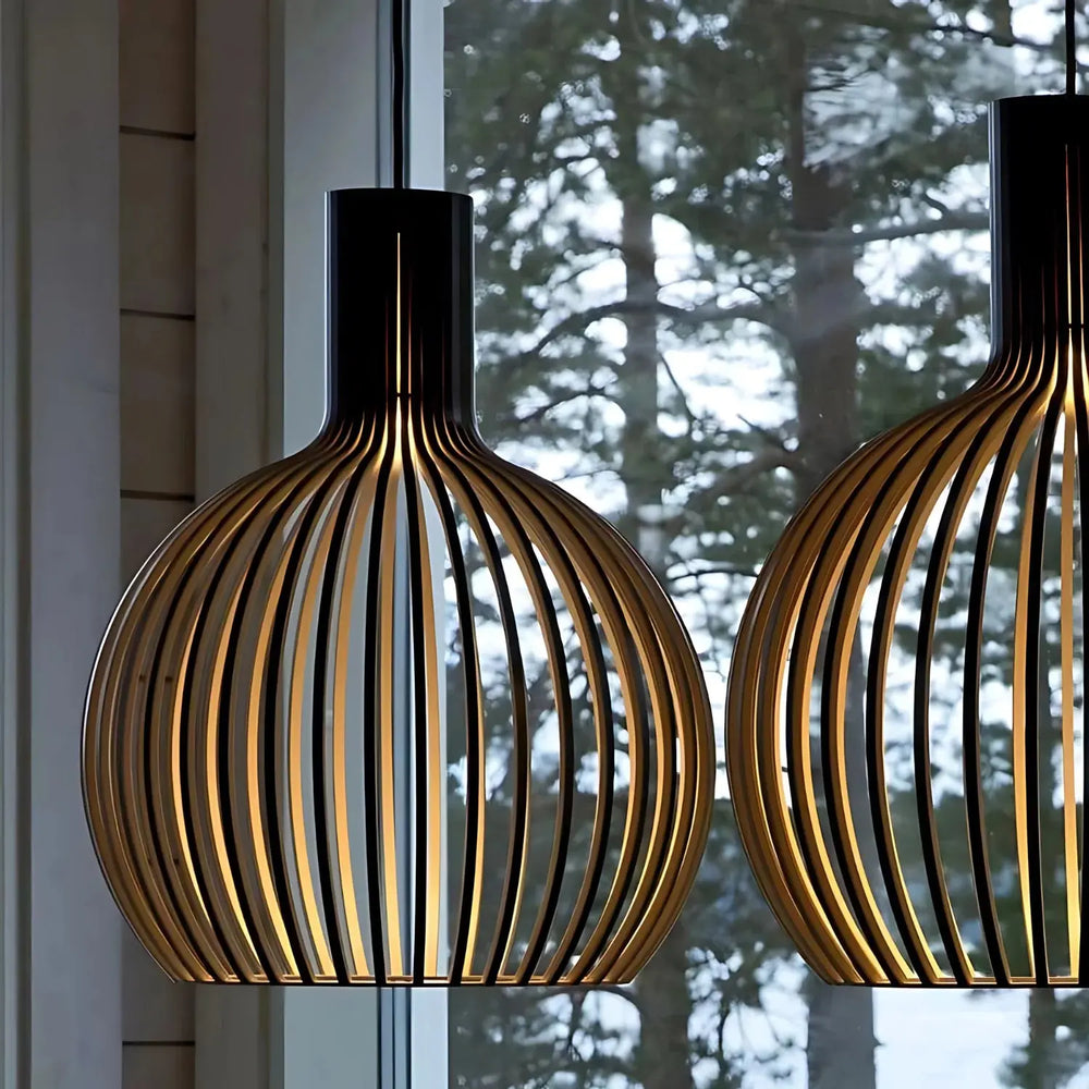 Dänische Hängelampe aus Holz mit Einstellbarem Kabel - Skandinavische Pendelleuchte für Esstisch und Wohnzimmer-3