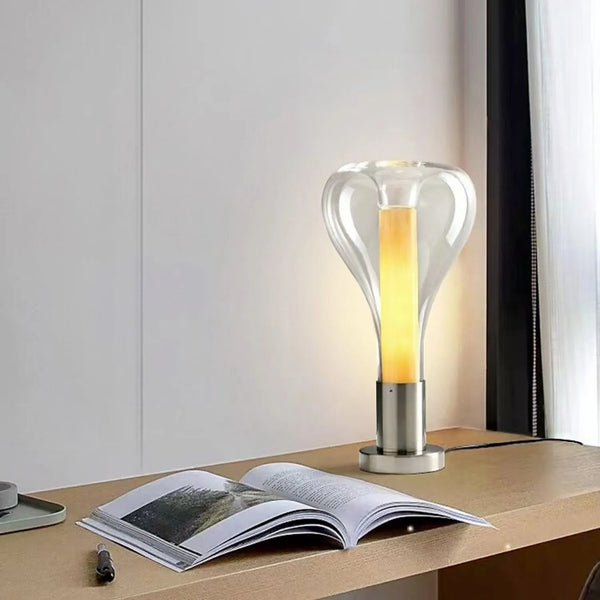 Beruhigende LED Tischlampe aus Glas mit Einzigartigem Design - 22 cm Durchmesser, 40 cm Höhe für Entspannte Atmosphäre-1
