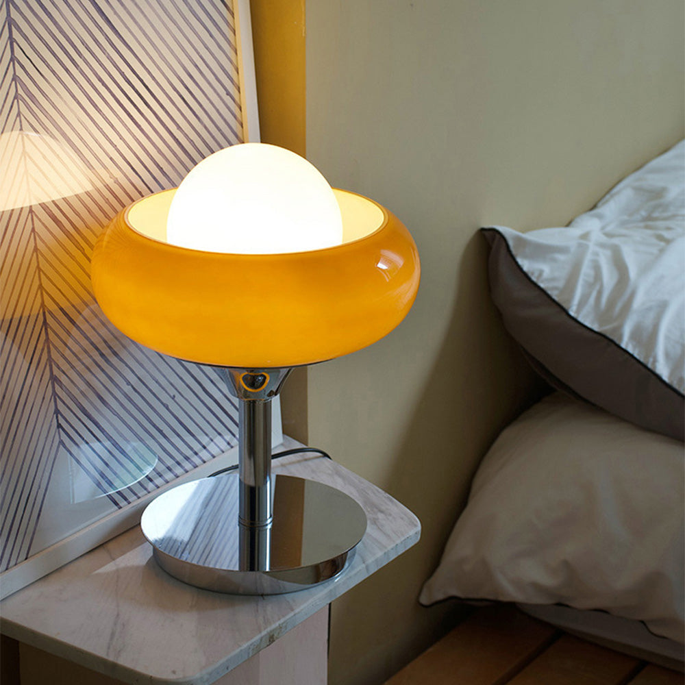 Gelbe Bauhaus Tischlampe mit E27-Fassung - Vintage Designerleuchte aus Glas und Metall für stilvolle Innenräume-2