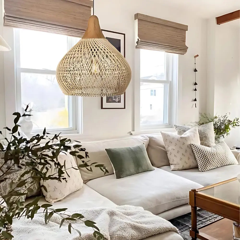 Handgefertigte Hängelampe im Boho-Stil aus Schilf – Pendelleuchte für Esszimmer und Wohnzimmer, warme Beleuchtung, einzigartiges Design-5