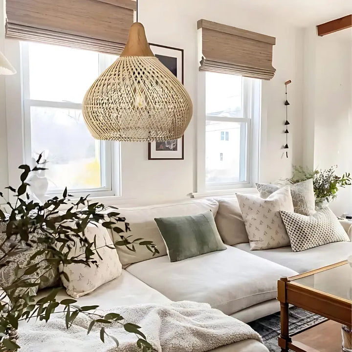 Handgefertigte Hängelampe im Boho-Stil aus Schilf – Pendelleuchte für Esszimmer und Wohnzimmer, warme Beleuchtung, einzigartiges Design-5